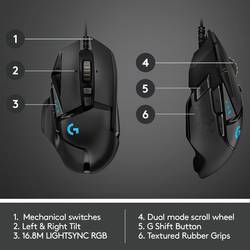 Logitech G502 Hero optická herní myš, přenos USB, 11 tlačítko, 16000 dpi, černá