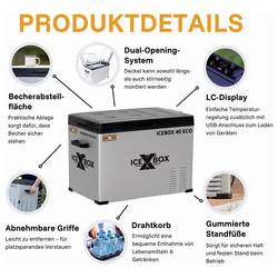 CrossTools ICEBOX 40 Eco přenosná lednice (autochladnička) Energetická třída (EEK2021): B (A - G) kompresor 230 V, 24 V, 12 V stříbrná (matná), černá 37 l
