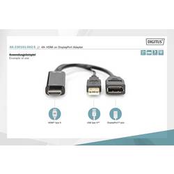 Digitus DisplayPort / HDMI / USB kabel DisplayPort zásuvka, Zástrčka HDMI-A, USB-A zástrčka 0.2 m černá AK-330101-002-S 4K UHD, dvoužilový stíněný, flexibilní