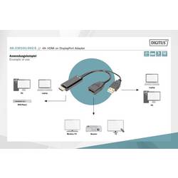Digitus DisplayPort / HDMI / USB kabel DisplayPort zásuvka, Zástrčka HDMI-A, USB-A zástrčka 0.2 m černá AK-330101-002-S 4K UHD, dvoužilový stíněný, flexibilní