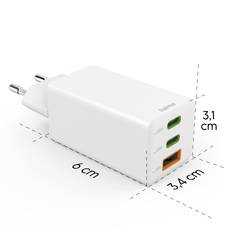 Hama USB nabíječka, USB Power Delivery (USB-PD) , 1x USB A , 2x USB-C®, 65.00 W, Dodávka energie, bílá