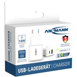 Ansmann HomeCharger HC218PD USB nabíječka, 1x USB A , 1x USB-C®, 18 W, Dodávka energie, bílá