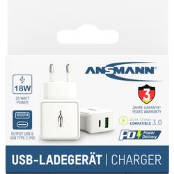 Ansmann HomeCharger HC218PD USB nabíječka, 1x USB A , 1x USB-C®, 18 W, Dodávka energie, bílá