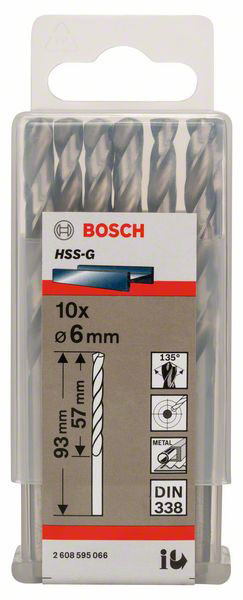 Bosch Accessories 2608595066 HSS kovový spirálový vrták 6 mm Celková délka 93 mm broušený DIN 338 válcová stopka 10 ks