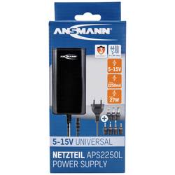 Ansmann 1201-0025 zásuvkový napájecí adaptér, nastavitelný, 15 V/DC, 13.5 V/DC, 12 V/DC, 9 V/DC, 7.5 V/DC, 6 V, 5 V/DC, 2250 mA, 27 W