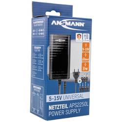Ansmann 1201-0025 zásuvkový napájecí adaptér, nastavitelný, 15 V/DC, 13.5 V/DC, 12 V/DC, 9 V/DC, 7.5 V/DC, 6 V, 5 V/DC, 2250 mA, 27 W