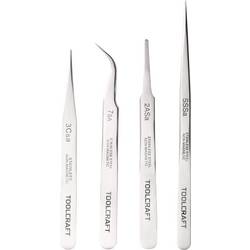 TOOLCRAFT 816747 sada pinzet, 4dílná, SS SA, 2a SA, 7 SA, 3c SA, plochá-kulatá, ve tvaru srpu, zahnutý 55°, špičatá, špičatá, štíhlý