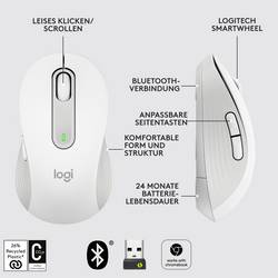 Logitech Signature M650 L optická myš, přenos bezdrátový, Bluetooth®, 5 tlačítko, 4000 dpi, bílá