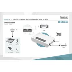 Digitus DN-13024 síťový print server USB-A, LAN (až 100 Mbit/s), Wi-Fi