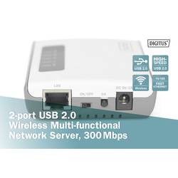 Digitus DN-13024 síťový print server USB-A, LAN (až 100 Mbit/s), Wi-Fi