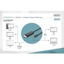 Digitus DisplayPort / USB-C® kabel Konektor DisplayPort, USB-C ® zástrčka 2.00 m černá AK-300334-020-S třížilový stíněný, flexibilní provedení, bez halogenů,