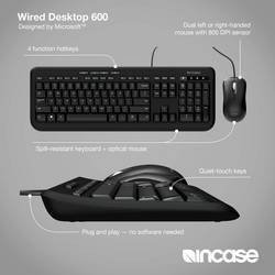 Incase Wired Desktop 600 (Tastatur & Maus) kabelový sada klávesnice a myše Tiché klávesy německá, QWERTZ černá