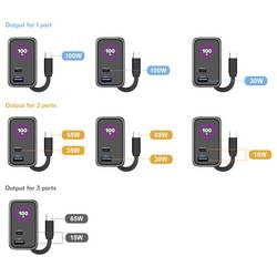 VOLTCRAFT UC-100W01 USB nabíječka, GaN, USB Power Delivery (USB-PD) , Rychlonabíječka, 1x USB A , 2x USB-C®, Dodávka energie, černá