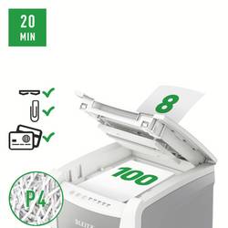 Leitz IQ Autofeed Small Office 100 P4 skartovačka 100 listů na kousky 4 x 30 mm P-4 34 l Křížový řez kancelářské sponky, sponky do sešívačky, kreditní karty