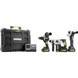 Worx Professional aku vrtací kladivo, aku úhlová bruska, aku příklepová vrtačka, 20 V, 5 Ah Li-Ion vč. 2x aku, vč. nabíječky, Vč. úložného boxu, WU928