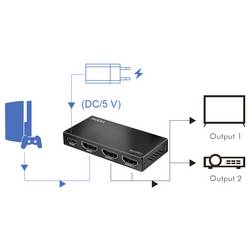 LogiLink HD0066 HDMI rozbočovač LED ukazatel, kovový ukazatel, se stavovými LED černá