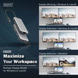 Digitus USB-C® dokovací stanice DA-70915 vč. funkce nabíjení, integrovaná čtečka karet, napájení USB-C®