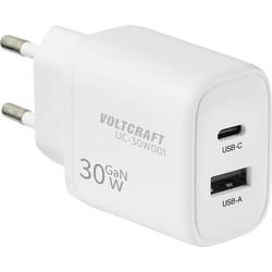 VOLTCRAFT UC-30W001 USB nabíječka, GaN, 1x USB A , 1x USB-C®, 30 W, Rychlé nabíjení, Power Delivery 3.0, bílá