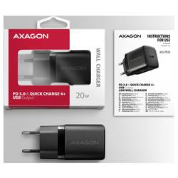 AXAGON USB nabíječka, USB Power Delivery (USB-PD) , USB-C® zásuvka (nabíjení), 20 W, QC 3.0, QC 4+, Quick Charge 4.0, Quick Charge 3.0, Smart IC, Adaptivní