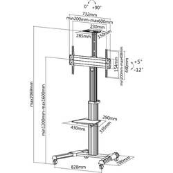 SpeaKa Professional PREM-LINE XL FS10S-46T TV kolečkový vozík 94,0 cm (37) - 177,8 cm (70) naklápěcí, otočný, nastavitelná výška