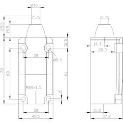 Siemens 3SE51120CC02 3SE5112-0CC02 polohový spínač 6 A kryt na spojku , ocelové zdvihátko IP66, IP67 1 ks