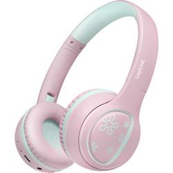 LogiLink BT0073P Headset otevřená (On Ear) Bluetooth®, kabelová růžová, světle modrá složitelná, omezení hlasitosti