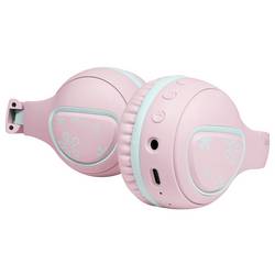 LogiLink BT0073P Headset otevřená (On Ear) Bluetooth®, kabelová růžová, světle modrá složitelná, omezení hlasitosti
