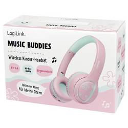 LogiLink BT0073P Headset otevřená (On Ear) Bluetooth®, kabelová růžová, světle modrá složitelná, omezení hlasitosti