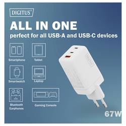 Digitus DA-10303 USB nabíječka, 1x USB A , 2x USB-C®, 67 W, bílá