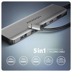 AXAGON HMC-5H USB Hub 5 portů HDMI™, USB-C® (s napájením), USB 3.2 (Gen 1x1) Thunderbolt™ 3, USB 3.2 Gen1 5 GBit/s UHD