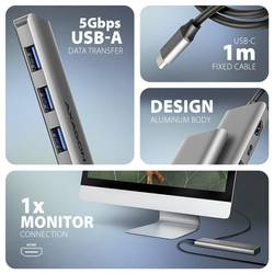 AXAGON HMC-5H USB Hub 5 portů HDMI™, USB-C® (s napájením), USB 3.2 (Gen 1x1) Thunderbolt™ 3, USB 3.2 Gen1 5 GBit/s UHD