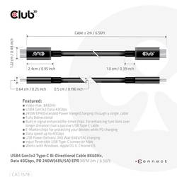 club3D Kabel USB-C USB 4.0 USB-C ® zástrčka 2.00 m černá CAC-1578
