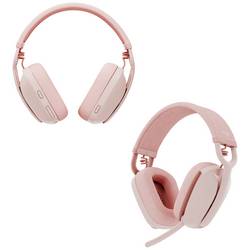 Logitech ZONE VIBE 100 Headset uzavřená (Over Ear) Bluetooth® stereo růžová Redukce šumu mikrofonu, Potlačení hluku regulace hlasitosti, Vypnutí zvuku mikrofonu