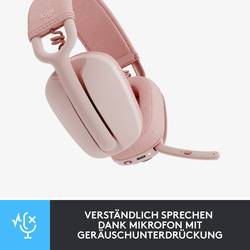 Logitech ZONE VIBE 100 Headset uzavřená (Over Ear) Bluetooth® stereo růžová Redukce šumu mikrofonu, Potlačení hluku regulace hlasitosti, Vypnutí zvuku mikrofonu