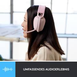 Logitech ZONE VIBE 100 Headset uzavřená (Over Ear) Bluetooth® stereo růžová Redukce šumu mikrofonu, Potlačení hluku regulace hlasitosti, Vypnutí zvuku mikrofonu