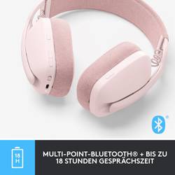 Logitech ZONE VIBE 100 Headset uzavřená (Over Ear) Bluetooth® stereo růžová Redukce šumu mikrofonu, Potlačení hluku regulace hlasitosti, Vypnutí zvuku mikrofonu