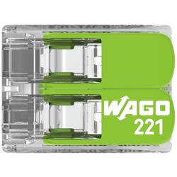 WAGO 221-422, 221, kabelová svorka, 0.14-4 mm², kontakty 2, transparentní, zelená, Box, 100 ks