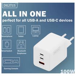 Digitus DA-10304 USB nabíječka, 1x USB A , 2x USB-C®, 100 W, bílá