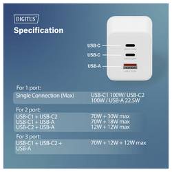 Digitus DA-10304 USB nabíječka, 1x USB A , 2x USB-C®, 100 W, bílá