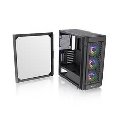 Thermaltake CA-1W2-00M1WN-01 midi tower PC skříň černá 3 předinstalované LED ventilátory, kompatibilní s LCS, boční okno, vhodné pro vodní chlazení DIY, vhodné