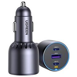 UGREEN 35024 Dobíjecí stanice pro automobily, Rychlonabíječka, USB 2.0 zásuvka A, USB-C® zásuvka, USB-C® zásuvka, 75 W, Rychlé nabíjení, šedá