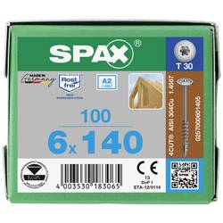 SPAX 0257000601405 R 88193 m.Spitze/T-STAR TG šroub do dřeva 6 mm 140 mm T-STAR plus nerezová ocel A2 100 ks