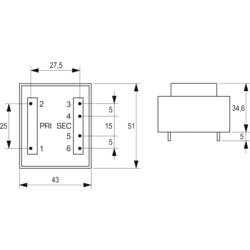BLOCK VC 10/1/15 transformátor do DPS 1 x 230 V 1 x 15 V/AC 10 VA 666 mA