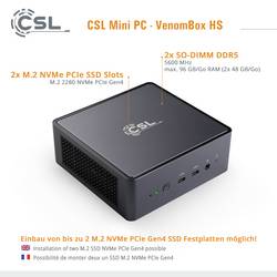 CSL Computer mini PC (HTPC) VenomBox 8845HS AMD Ryzen 7 8845HS 5.1 GHz 64 GB RAM 500 GB SSD AMD Radeon™ 780M Win 11 Pro 91908
