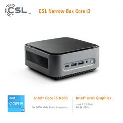 CSL Computer mini PC (HTPC) Narrow Box Intel® Core™ i3 N305 3.8 GHz 32 GB RAM 500 GB SSD Intel UHD Graphics Win 11 Pro 92234