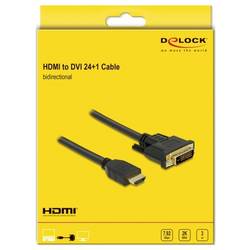 Delock HDMI / DVI kabel Zástrčka HDMI-A, DVI-D 24+1pol. Zástrčka 3 m černá 85655 třížilový stíněný, pozlacené kontakty HDMI kabel