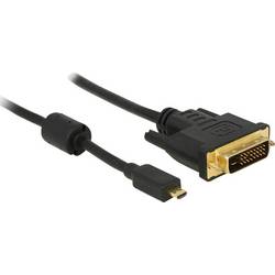 Delock HDMI / DVI kabelový adaptér Zástrčka HDMI Micro-D, DVI-D 24+1pol. Zástrčka 1.00 m černá 83585 s feritovým jádrem, lze šroubovat, pozlacené kontakty HDMI