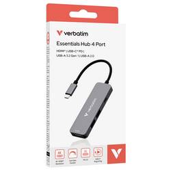 Verbatim 32155 USB Hub USB 3.2 (Gen 1x1) , USB-C™ (USB 3.2 Gen 1), HDMI™, USB 2.0 USB 3.2 Gen1, USB 2.0 5 GBit/s UHD, s hliníkovým krytem černá Essentials