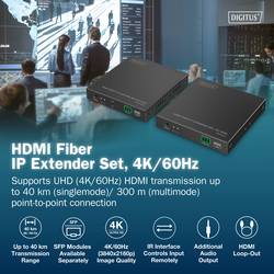 Digitus DS-55350 HDMI™, HDMI® vstup, HDMI® výstup, SFP , Konektor pro síťový adaptér, RS232, microUSB, na sluchátka (jack 3,5 mm) HDMI extender přes optický