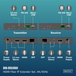 Digitus DS-55350 HDMI™, HDMI® vstup, HDMI® výstup, SFP , Konektor pro síťový adaptér, RS232, microUSB, na sluchátka (jack 3,5 mm) HDMI extender přes optický